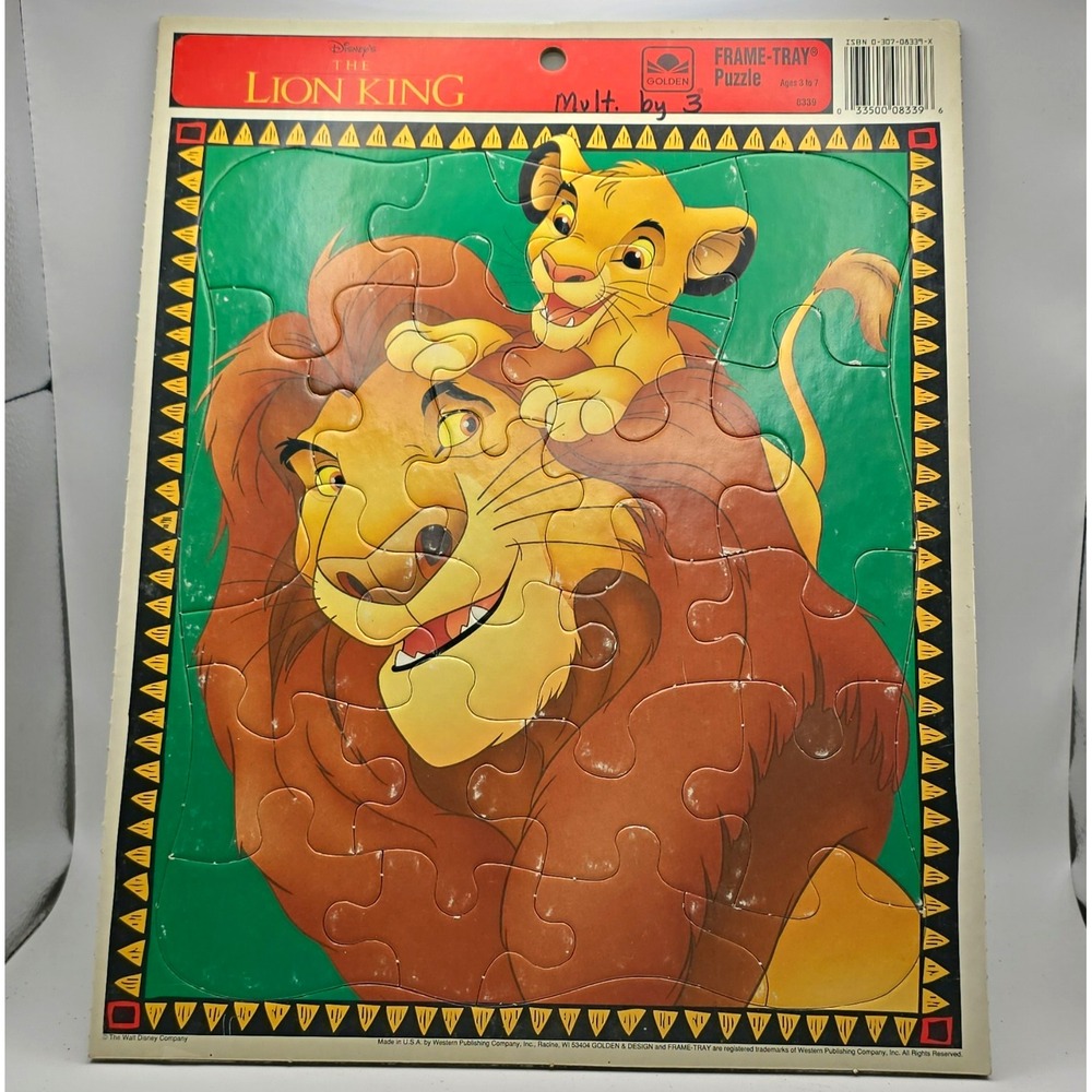Golden Vintage Disney The Lion King Simba & Mufasa Frame-Tray Puzzle 1994